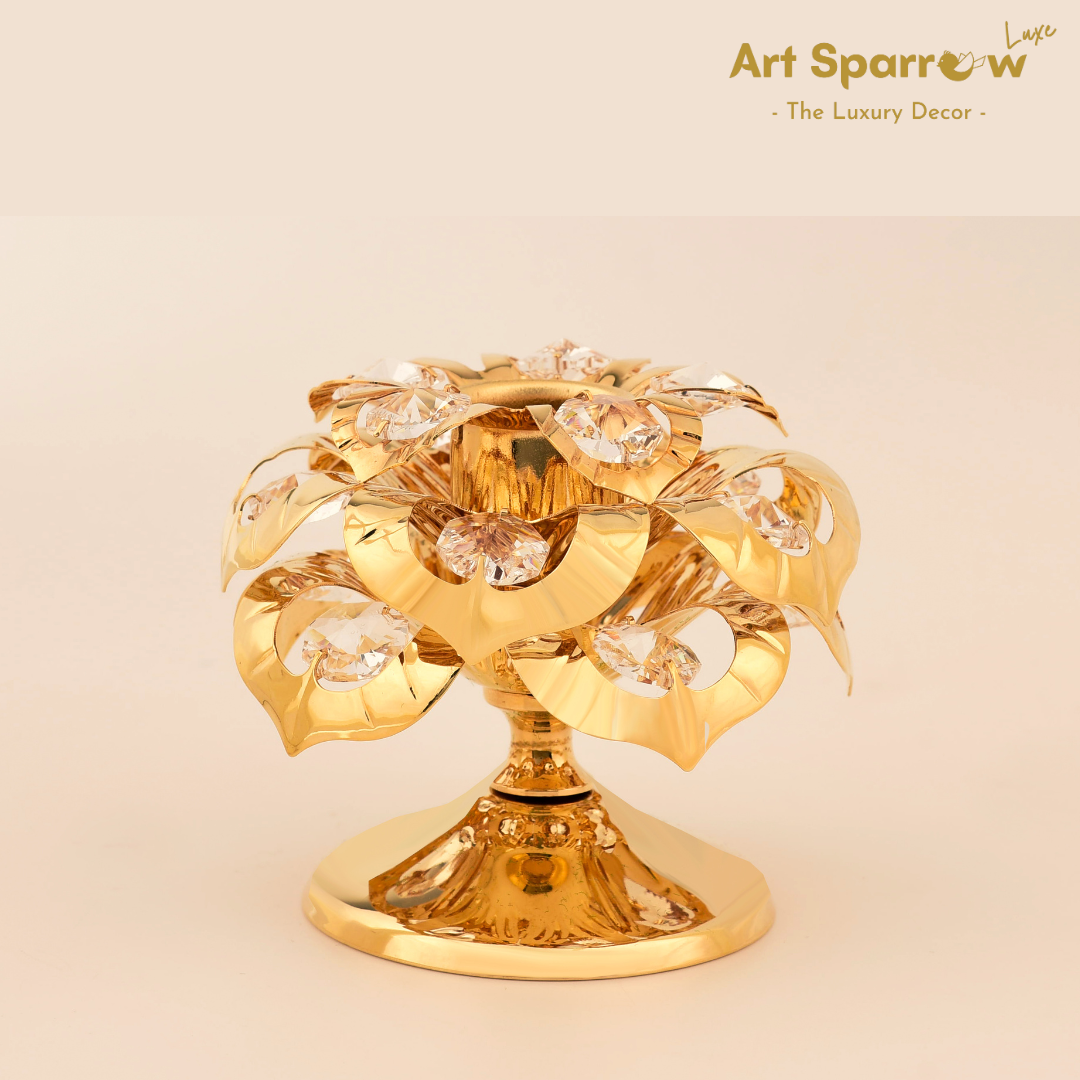 Golden Petals Candle Holder with Diamonds
