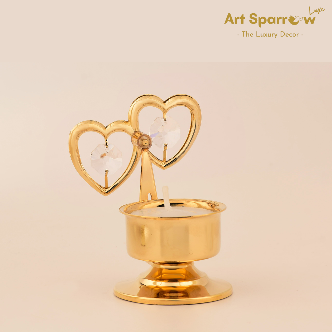 Golden Double Heart Candle Holder