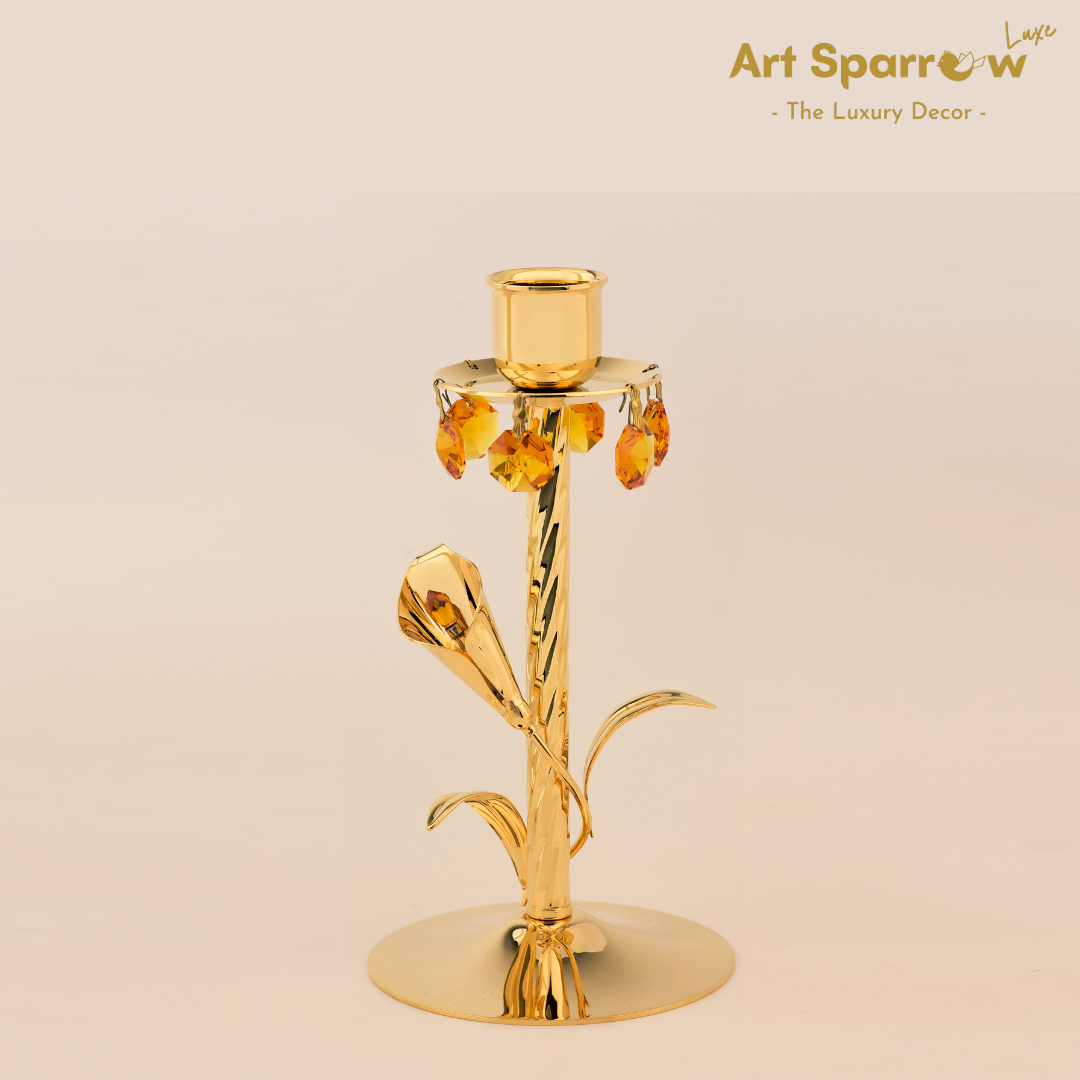 Golden Candle Holder with Flower