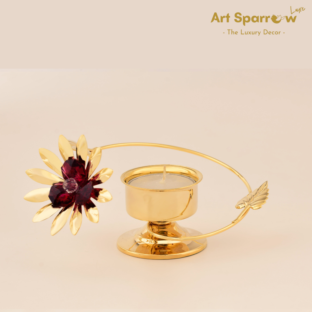 Golden Candle Holder with Sunflower Red Diamond