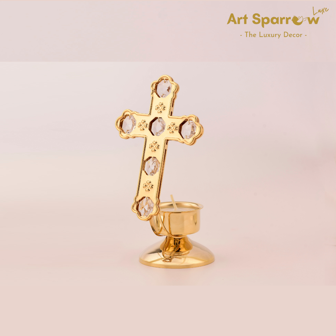 Golden Spiritual Golden Candle Holder with Cross