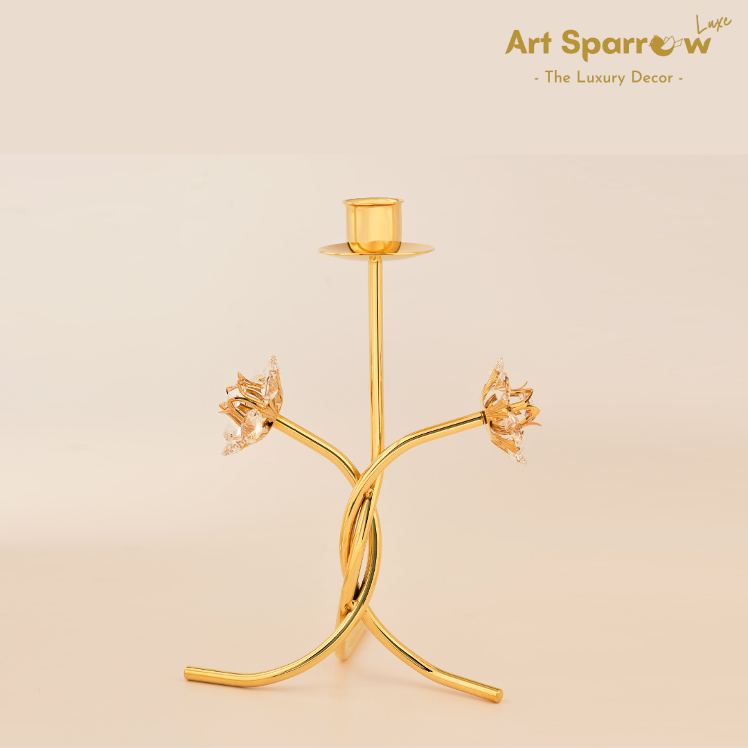 Golden Candle Holder with Double Flower
