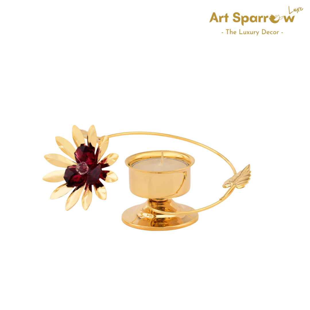 Golden Candle Holder with Sunflower Red Diamond