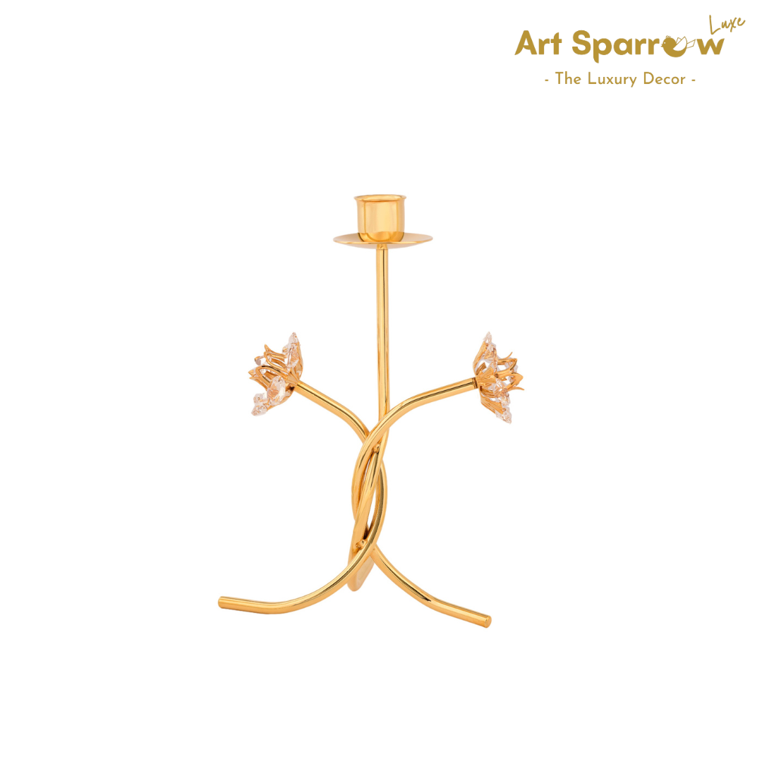 Golden Candle Holder with Double Flower