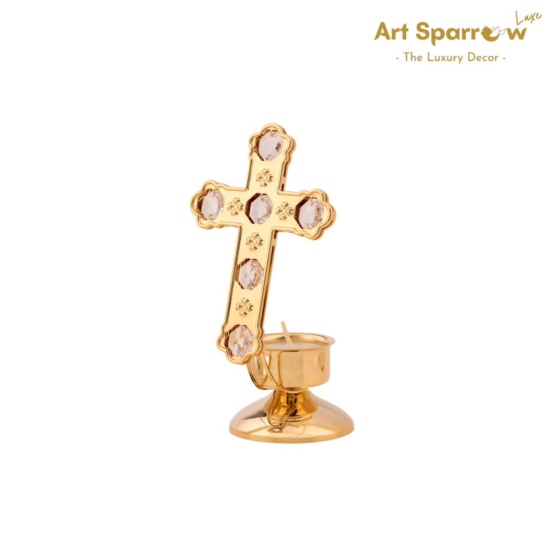 Golden Spiritual Golden Candle Holder with Cross
