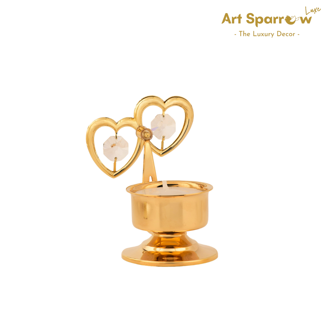 Golden Double Heart Candle Holder
