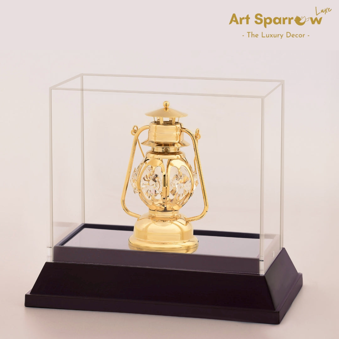 Golden Lantern Decor Showpece with Crystal