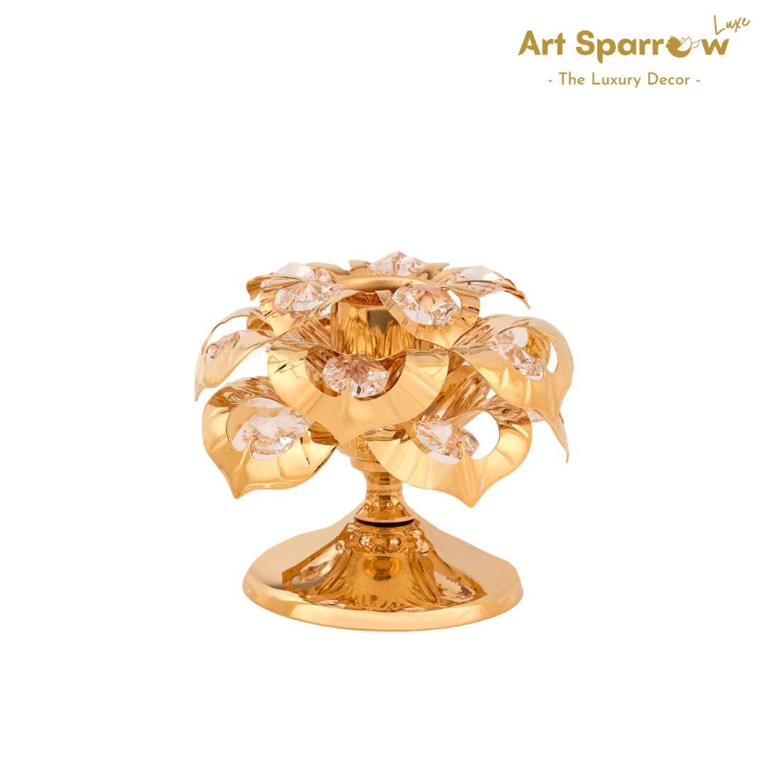 Golden Petals Candle Holder with Diamonds