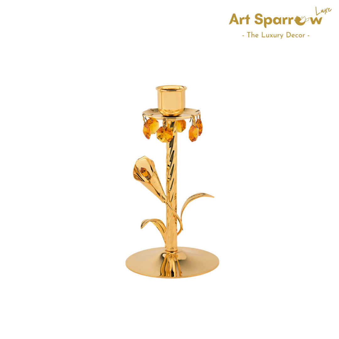 Golden Candle Holder with Flower