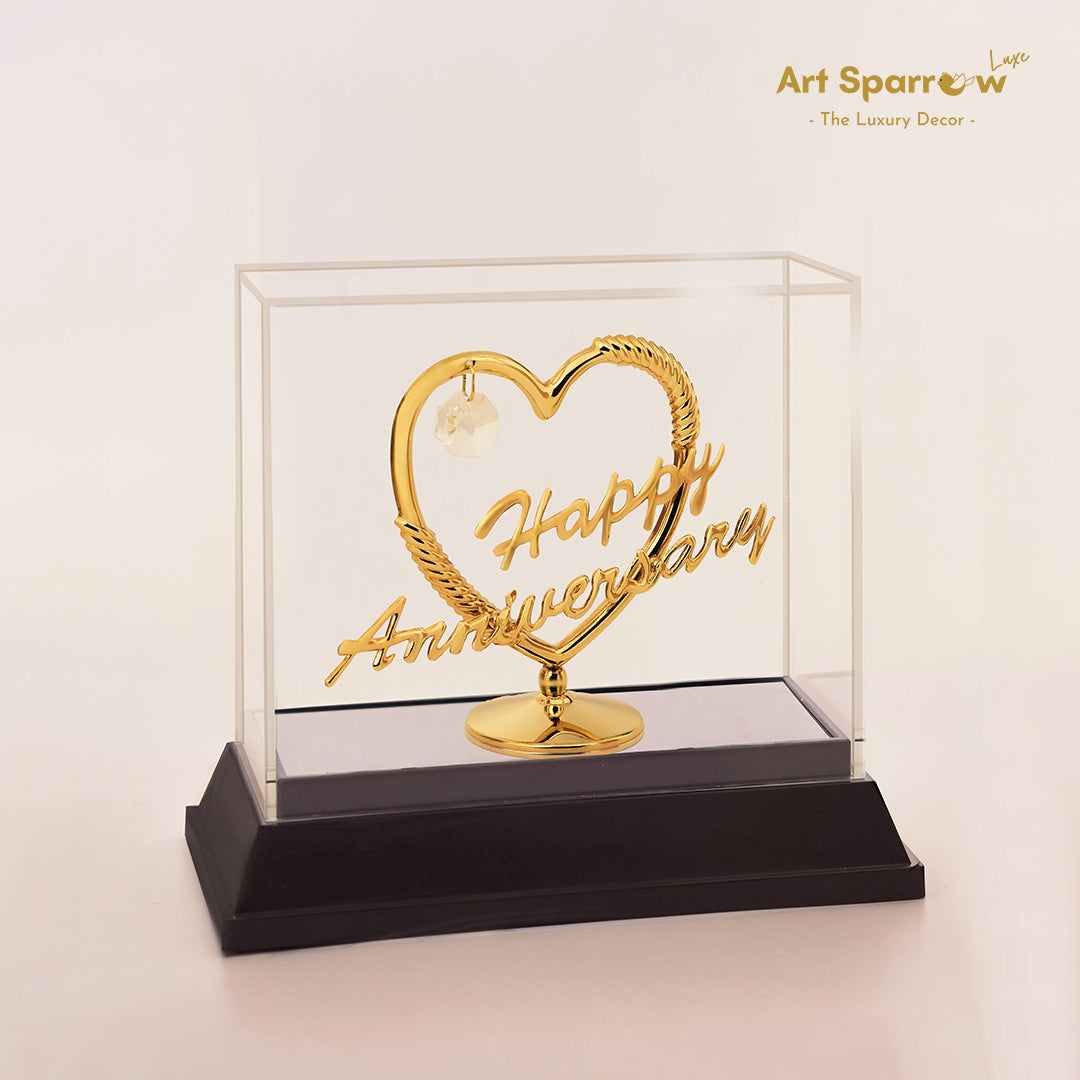 Golden Heart Happy Anniversary Message with Diamond