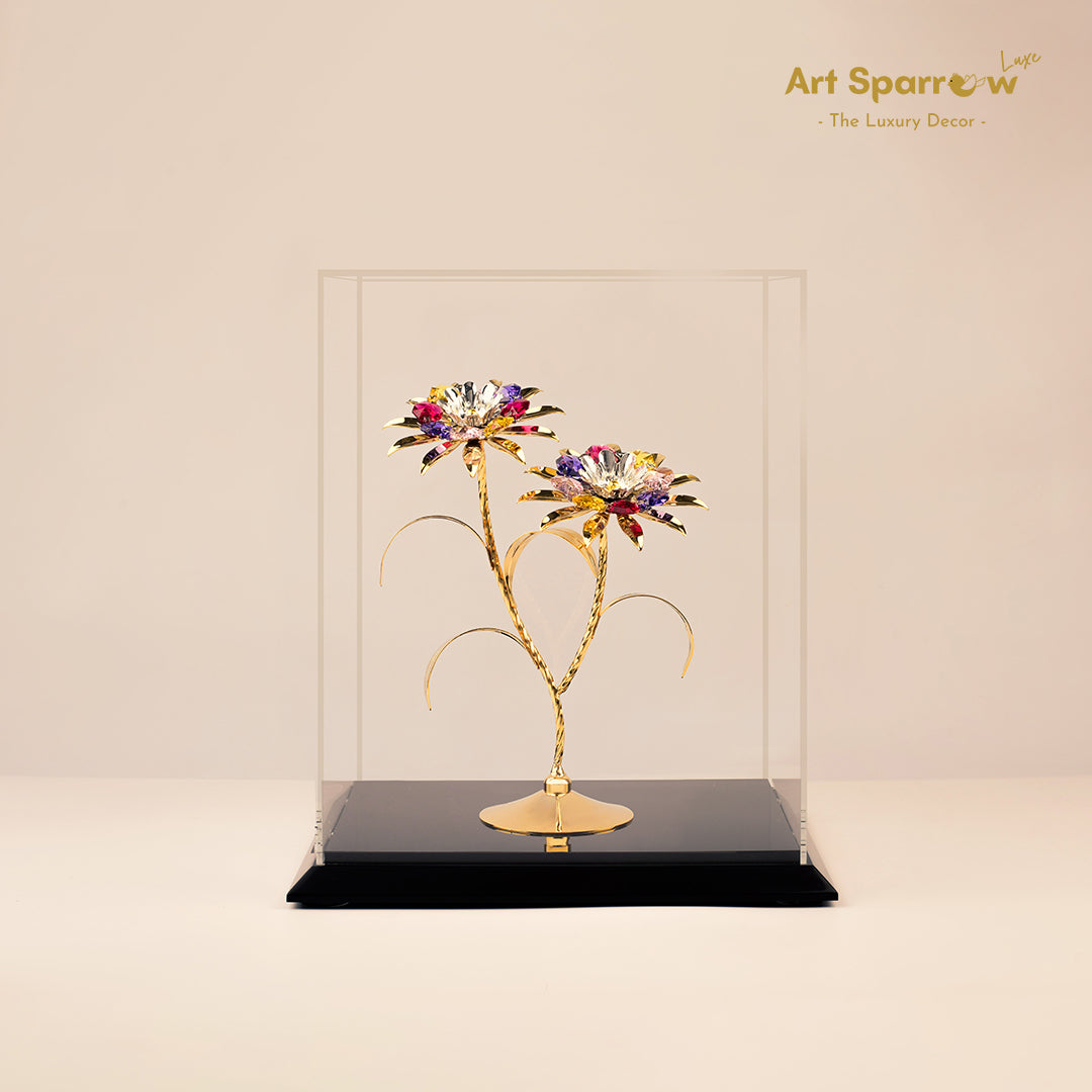 2 Golden Sunflower with Coloured Diamond