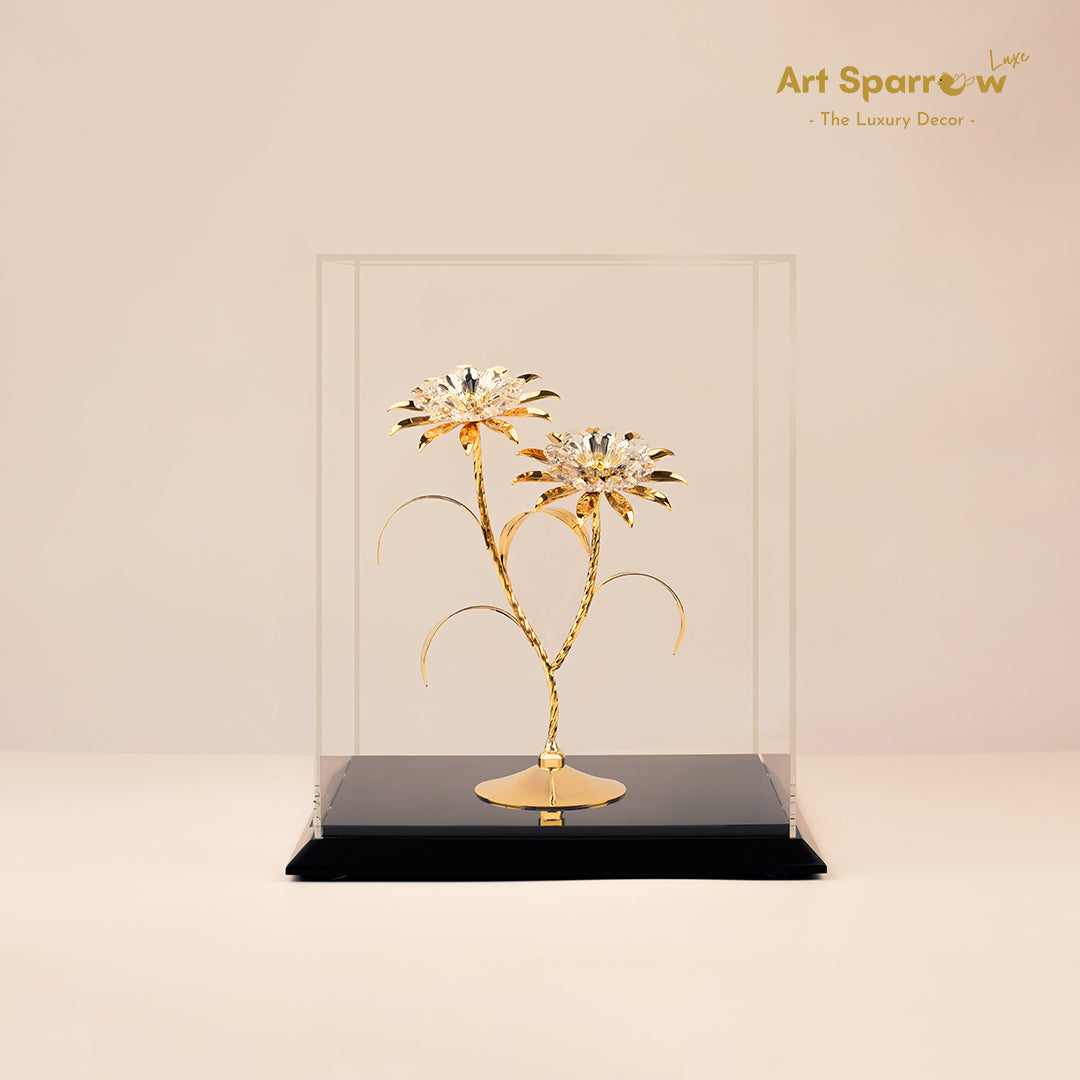 2 Golden Sunflowers with Diamond