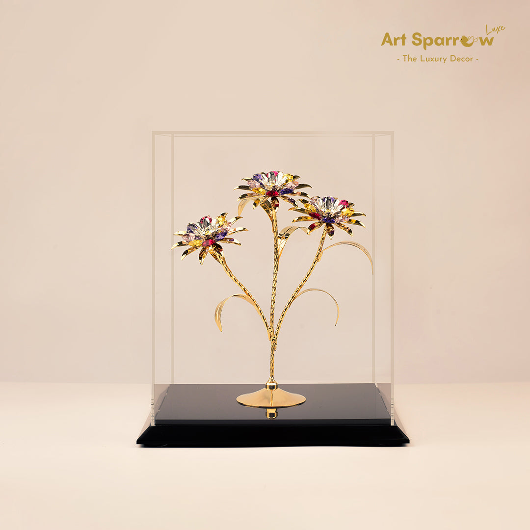 3 Golden Sunflowers with Coloured Diamond