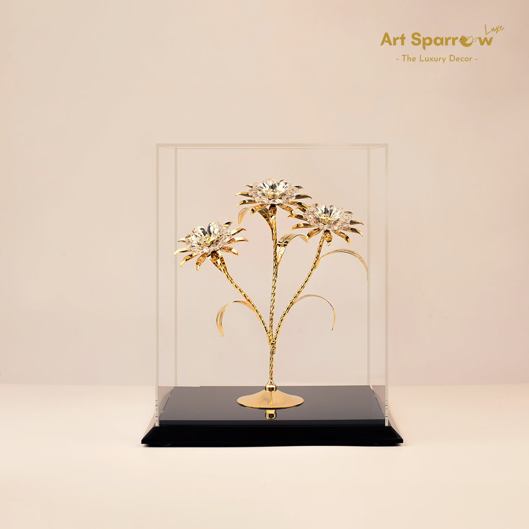 3 Golden Sunflowers with Diamond