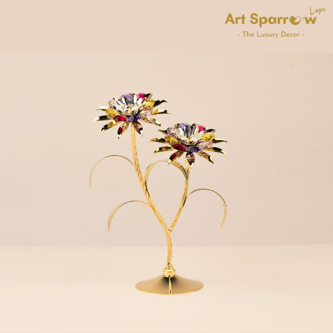 2 Golden Sunflower with Coloured Diamond