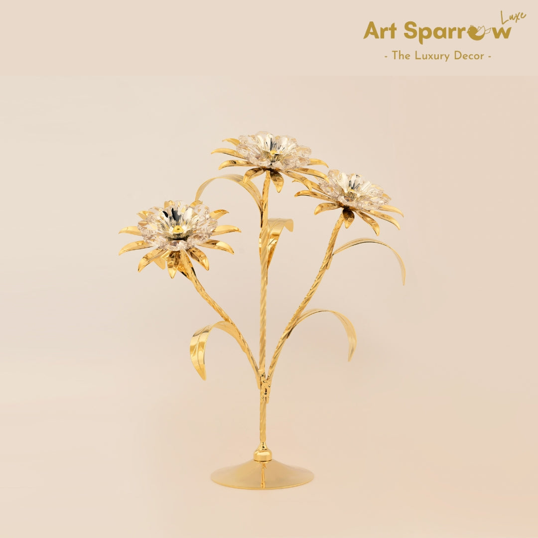 3 Golden Sunflowers with Diamond