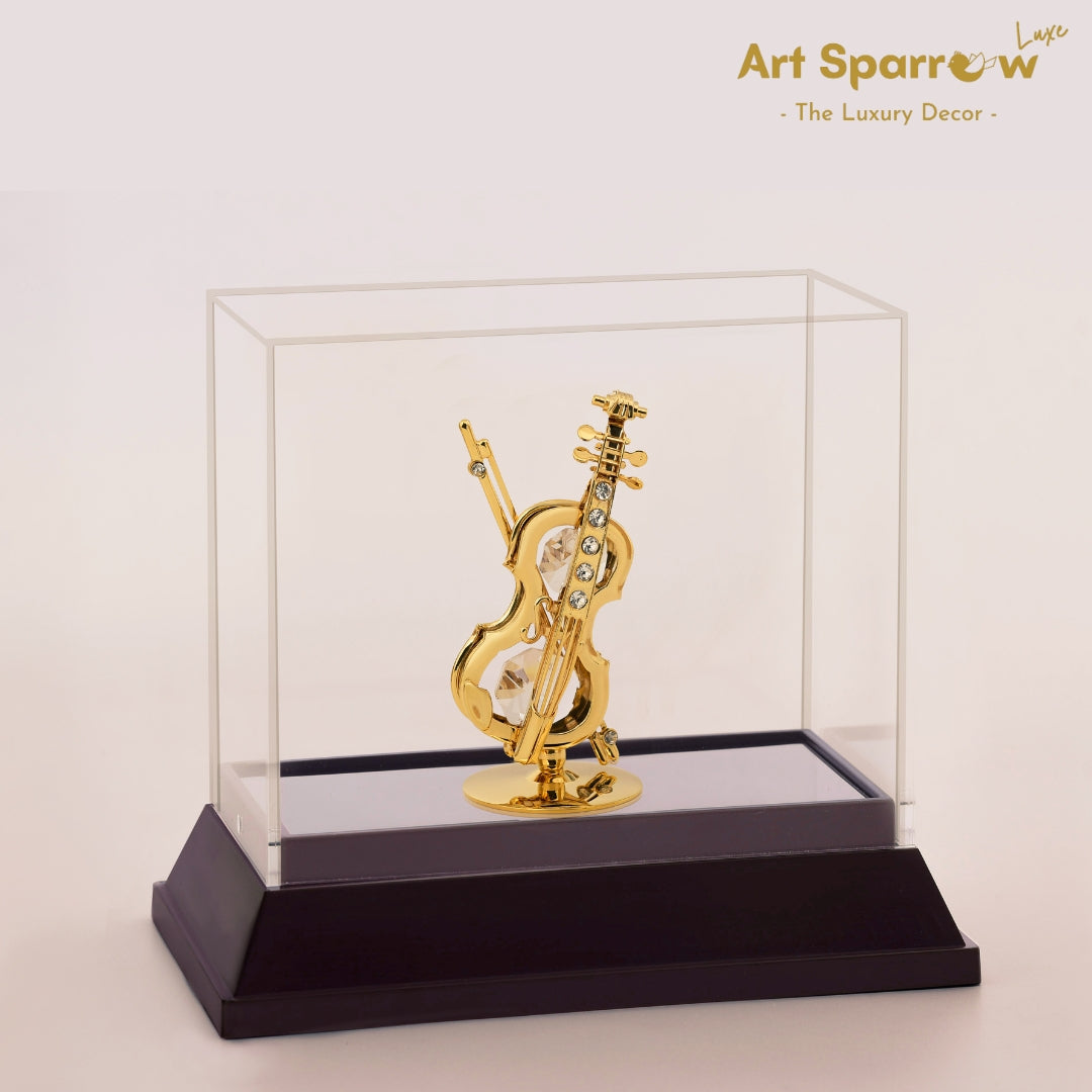 Golden Violin Musical Instrument Decor Showpiece