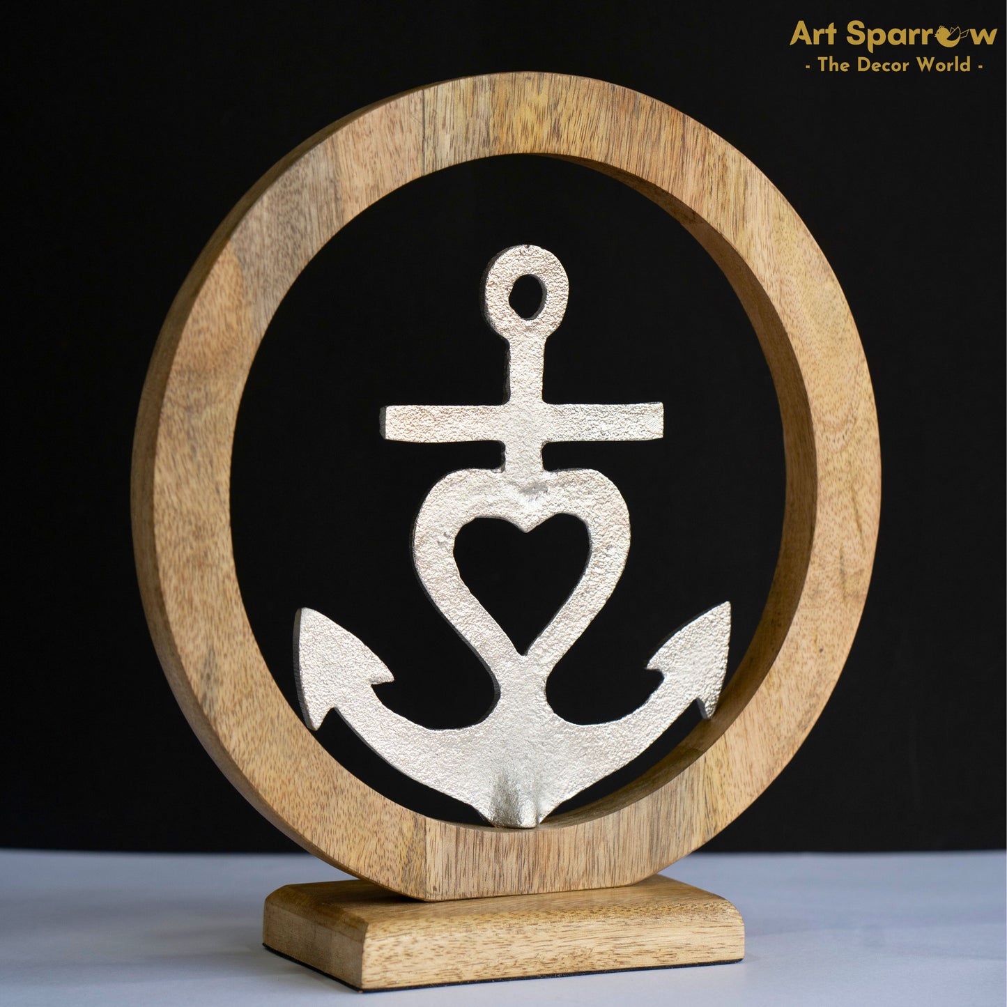 Anchor in Woden Circle Metal Art Showpiece