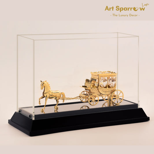 Horse with Chariot Golden Decor Showpiece