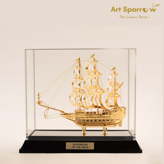 Golden Ship Soverign Decor Showpiece