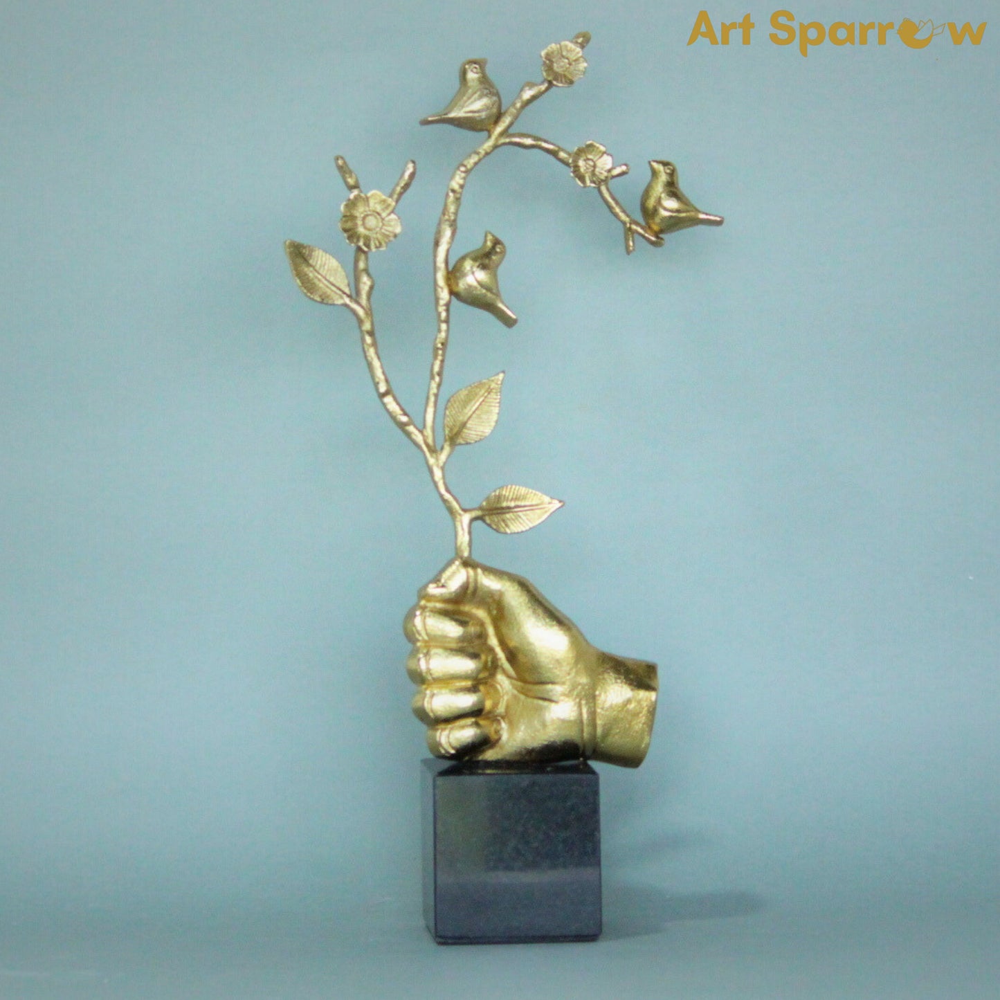 Golden Hand Polyresin Sparrows on Branch