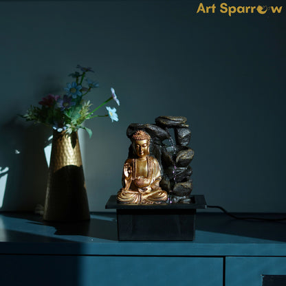 Tabletop Waterfall Buddha Fountain with LED lights