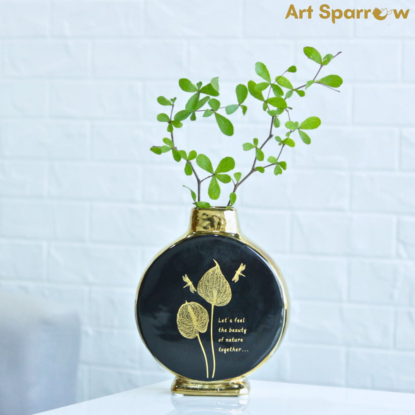 Glossy Golden Circular Ceramic Vase