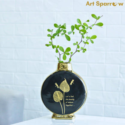 Glossy Golden Circular Ceramic Vase