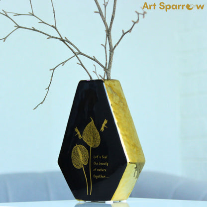 Black Diamond Vase with Ceramic Gold Glossy Finish