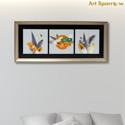 Vivid Feathers Design Embossed Canvas Wall Painting