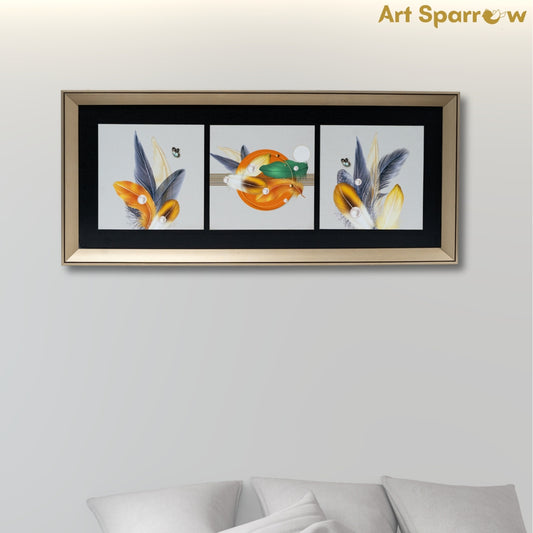 Vivid Feathers Design Embossed Canvas Wall Painting