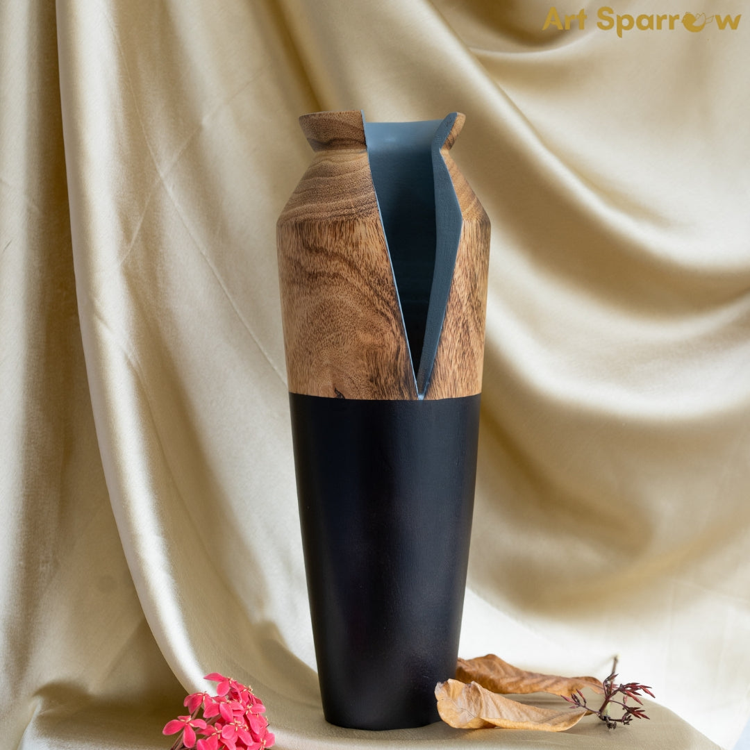 Handcrafted Wooden Table Accent Flower Vase