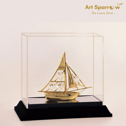 Golden Sailing Boat Decor Showpiece