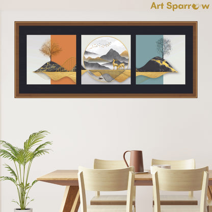 Mountain Scenery Design Embossed Canvas Wall Painting