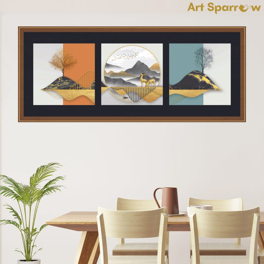 Mountain Scenery Design Embossed Canvas Wall Painting