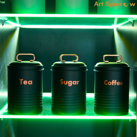 Kitchen Containers for Coffee, Sugar, Tea with Airtight Seal Black Stainless Steel