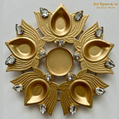 Golden Lotus Diya Decor for Festival