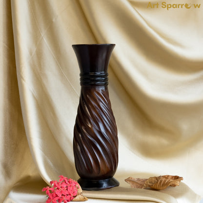 Wooden Vase Decor Wave Engraved