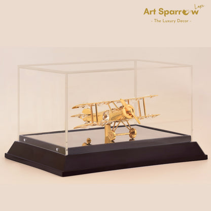 Golden Aeroplane in Acrylic Cabinet