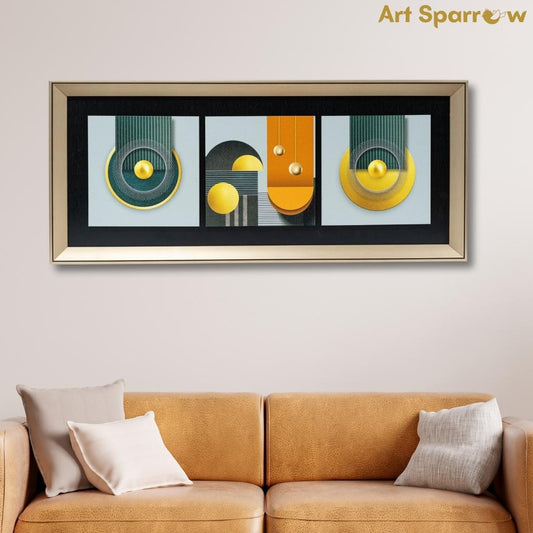 Geometric Golden Sphere Embossed Canvas Wall Painting