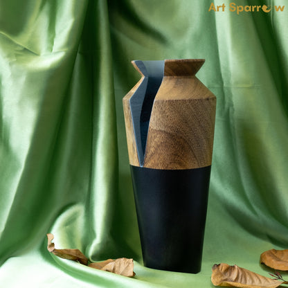 Handcrafted Wooden Table Accent Flower Vase