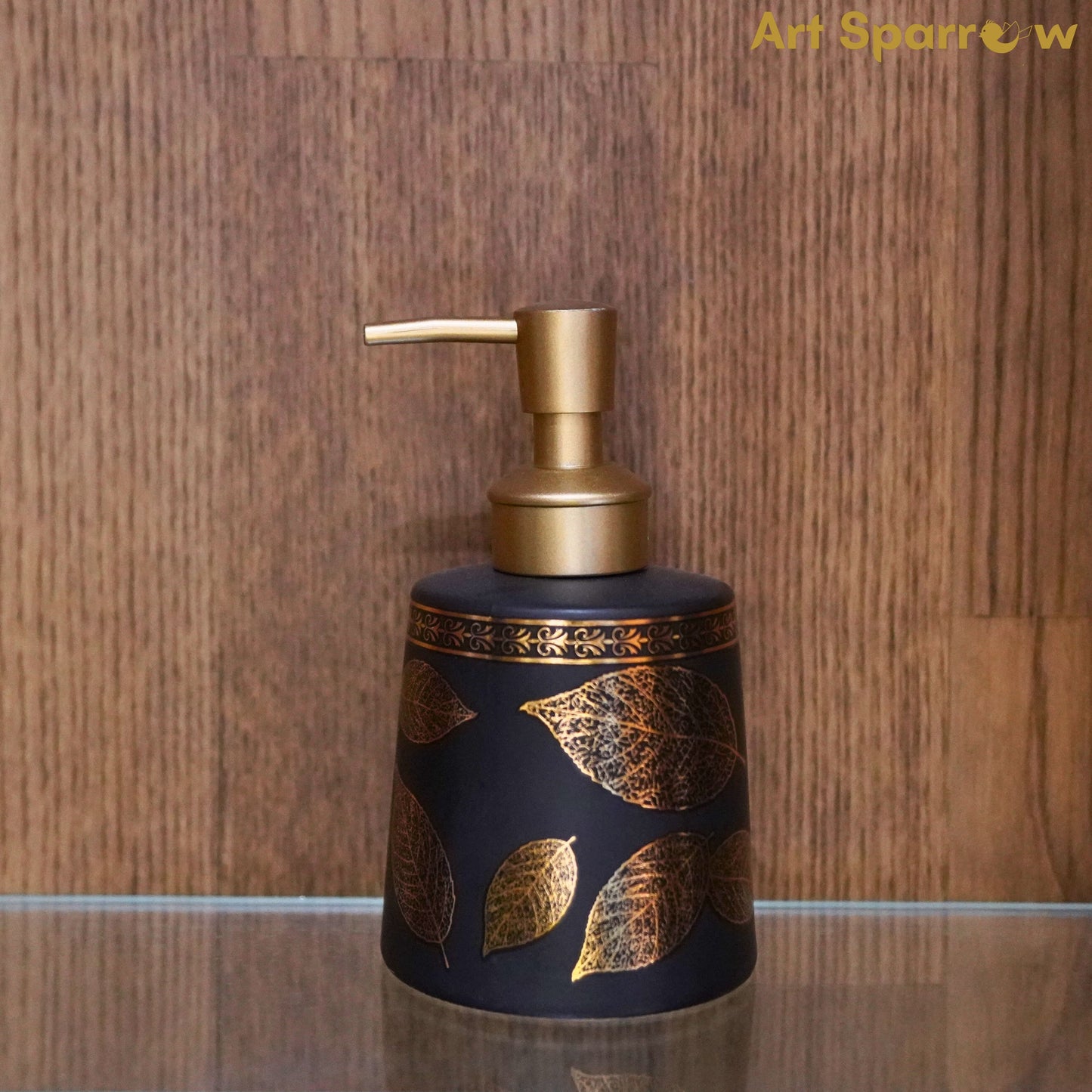 Golden Leaf Ceramic Liquid Soap Dispenser for Bathroom and Kitchen