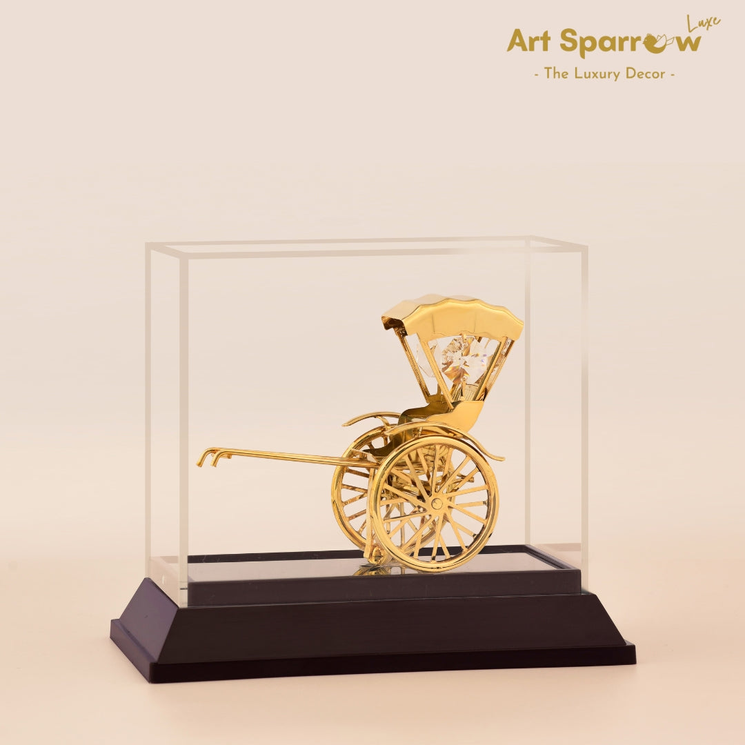 Golden Vintage Rickshaw Decor Showpiece