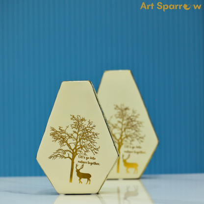 White Diamond Vase with Ceramic Gold Glossy Finish