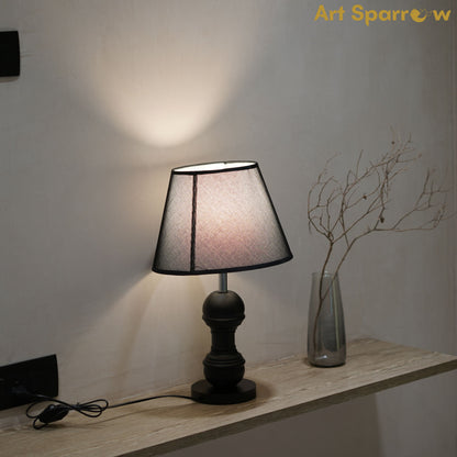 Fabric Shade Table Lamp With Brown Wooden Base