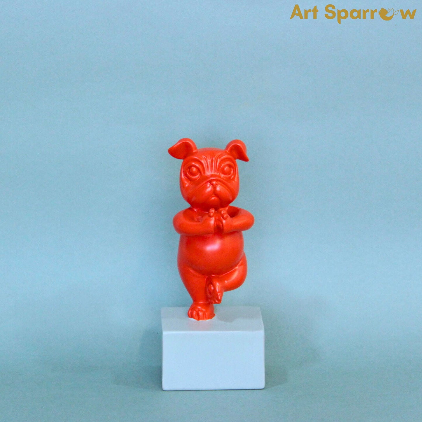 Yoga French Bulldog Statue Orange Sculpture