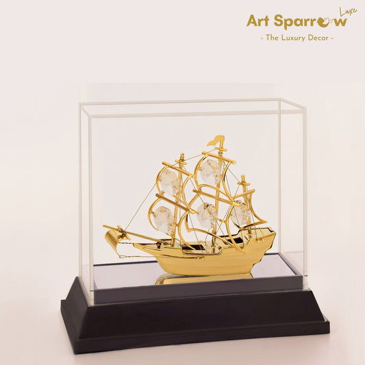 Golden Ship Sailing in Sea