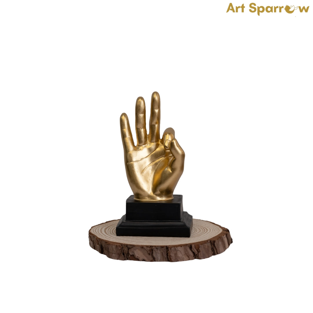 Vayu Mudra Antique Gold Hand Gesture Table Decor Showpiece