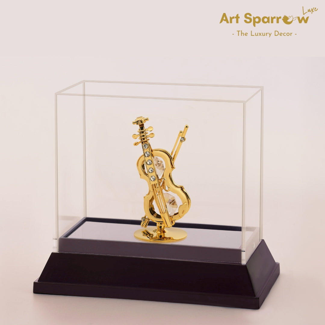 Golden Violin Musical Instrument Decor Showpiece