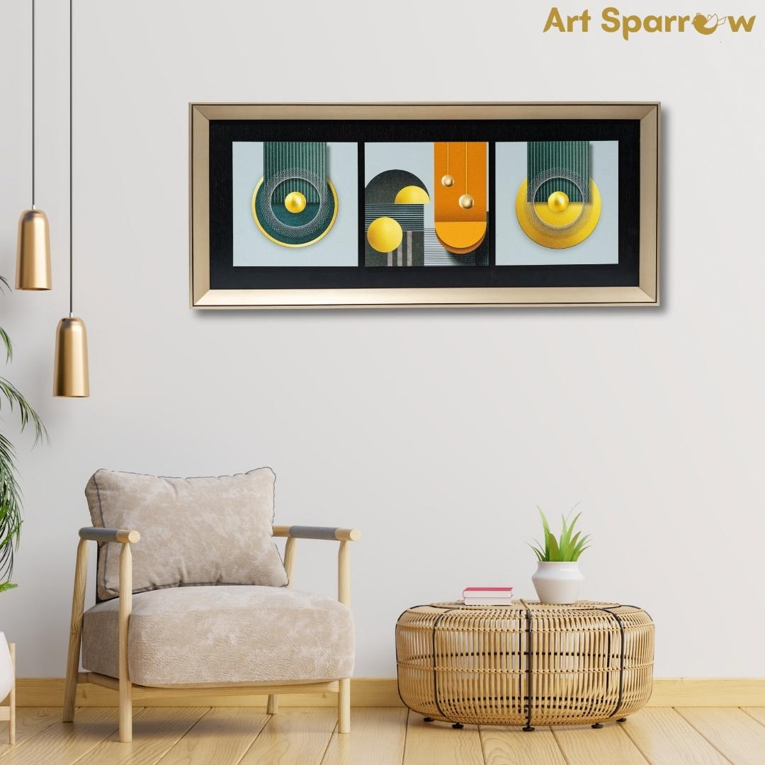 Geometric Golden Sphere Embossed Canvas Wall Painting